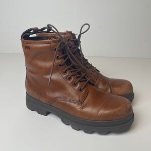 CAMPER Leather Lace up Ankle 90s Inspired Combat Boots Brown Tan Chunk Sole EU37